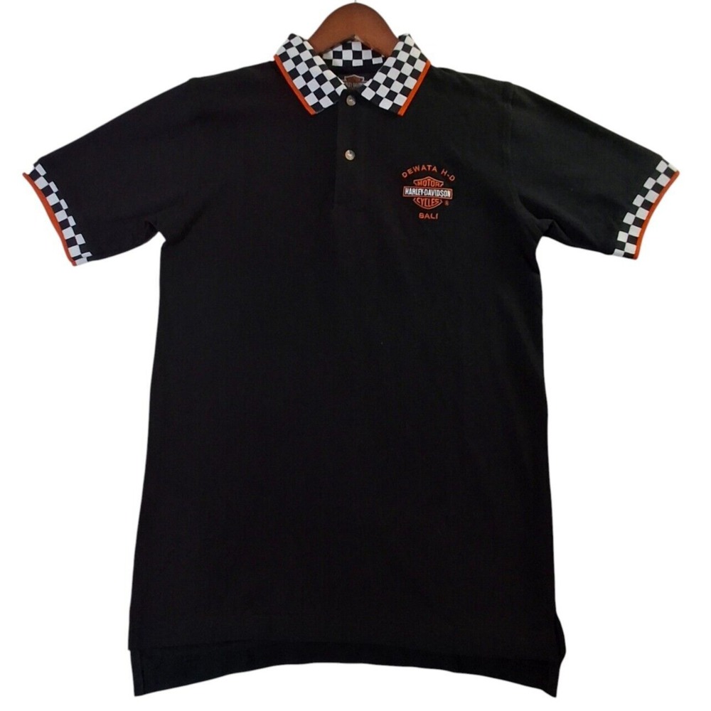 Harley Davidson Women's Polo Shirt Small Black Check Trim Dewata HD BALI